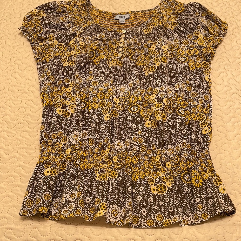 Izod 100% Cotton Cap Sleeve Peasant Style Top